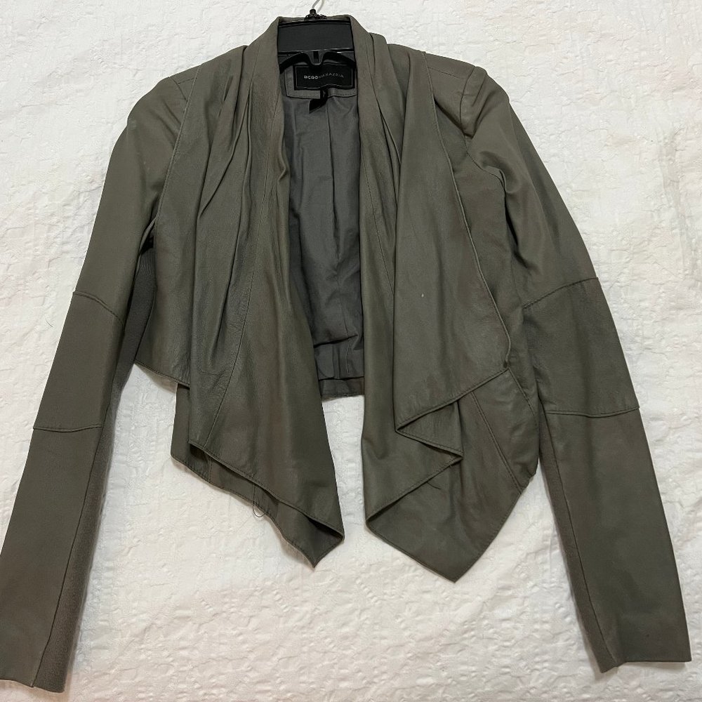 BCBGMaxAzria - grey draped GENUINE LEATHER jacket - XS